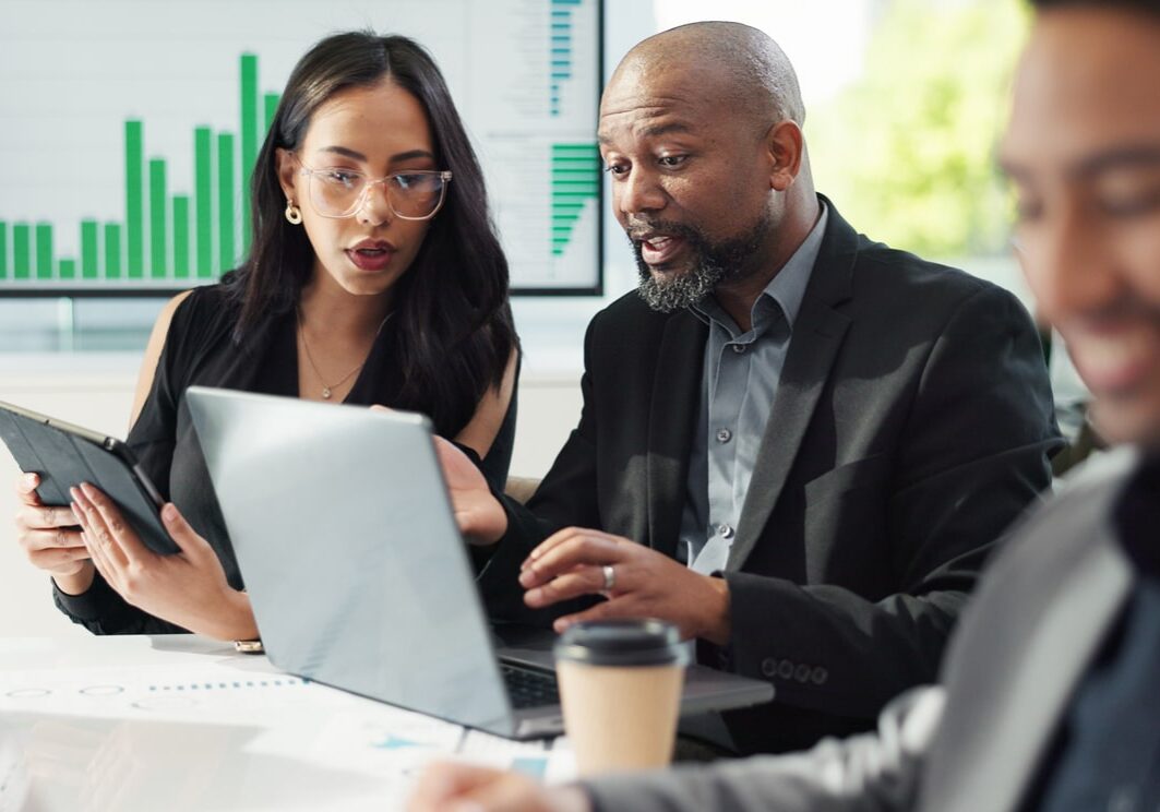 financial professionals working in office